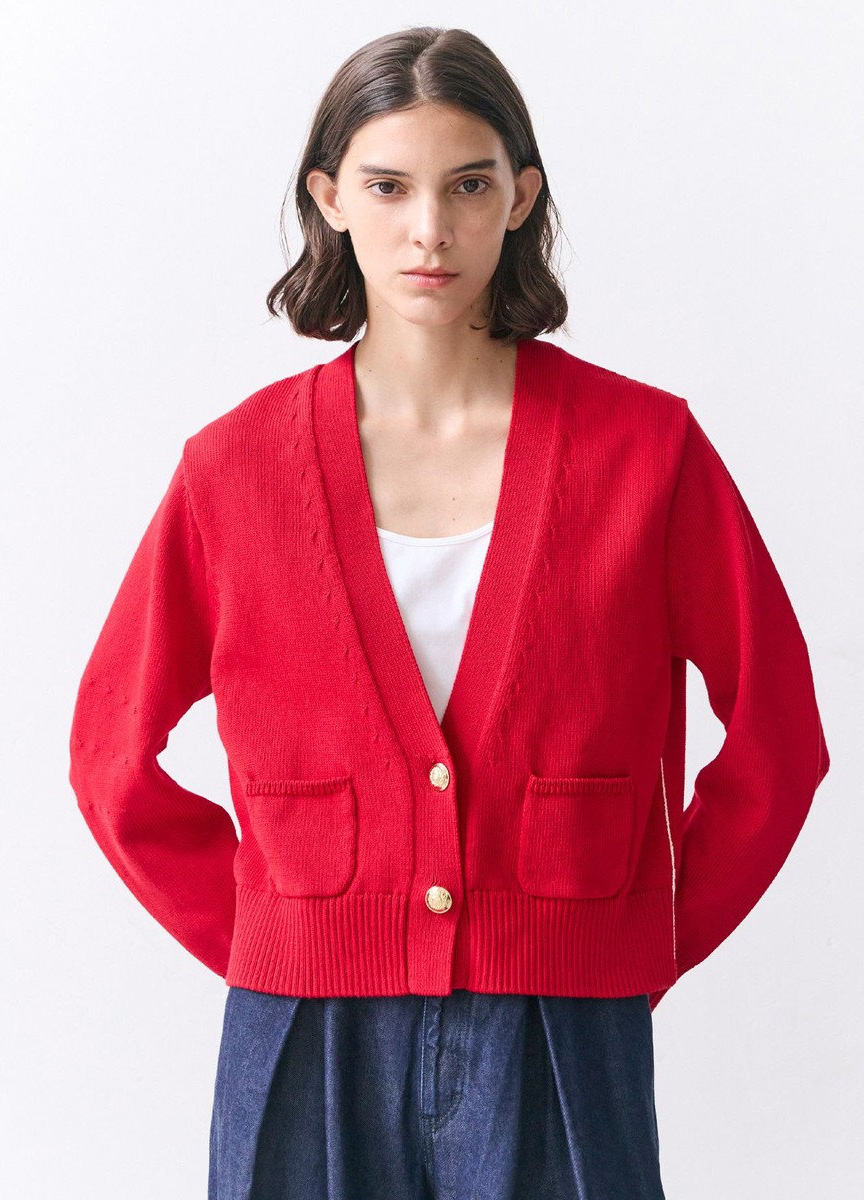 短版口袋針織開襟衫